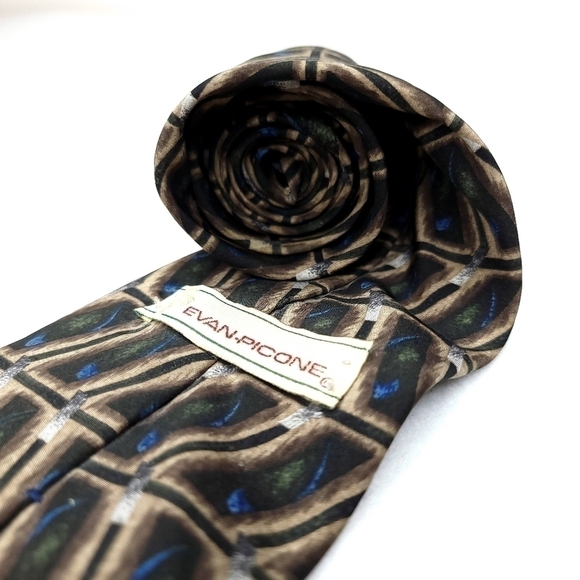 100% Silk Made in the USA Geometric Patterned Brown Traditional Long Neck Tie - Picture 11 of 12